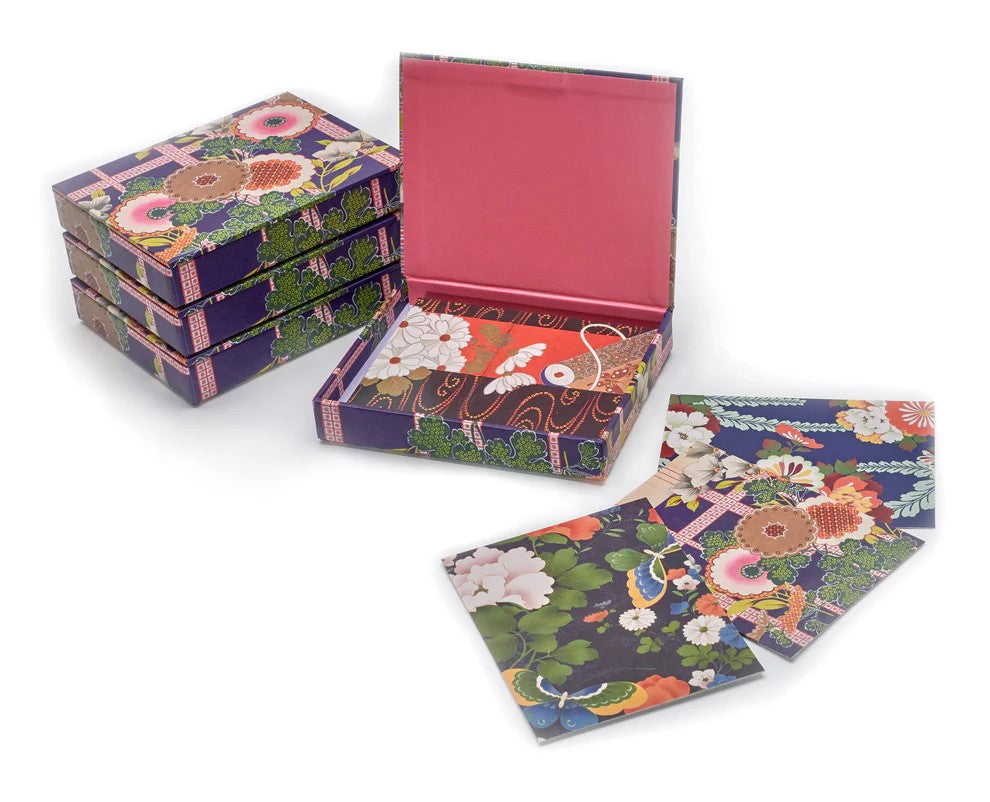 Send your best with these notecards adorned with decorative Japanese designs. With four different prints, these colorful notecards come in a boxed set. 