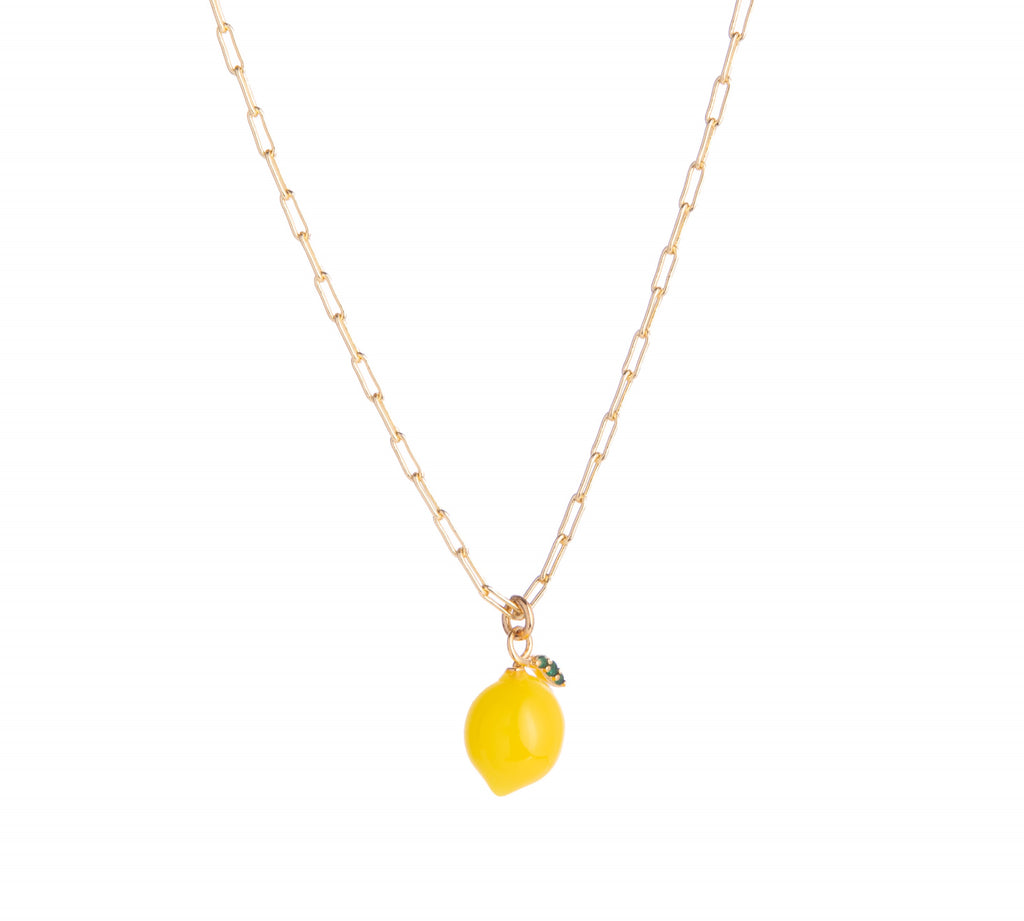 These gorgeous necklaces with paper clip chains feature either a resin orange or lemon pendant. With adorable detail on each, the necklaces would go perfect with any outfit, or as a gift to a friend. Material: Brass, Resin, Enamel Dimensions: 16" plus 2" extender Lobster clasp closure Lead and Nickel-free