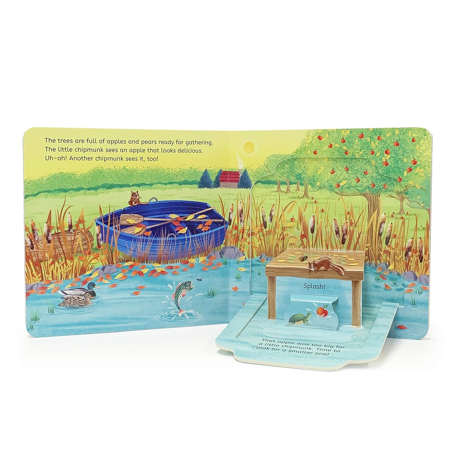 Autumn in the Forest is a pop-up surprise book. Lift each flap of this pop-up book and learn about autumn. With pumpkin patches, scarecrows, deer, mushrooms, and other autumnal objects and critters, your kid will be ready for the seasons to change. Board book, lift-the-flap Recommended age: 18 months & up 10 pages