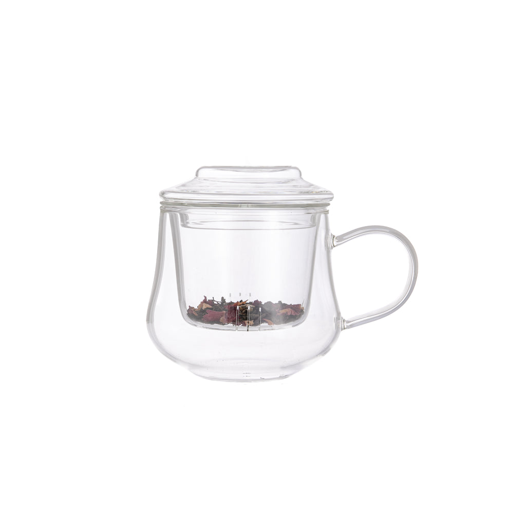 It's tea time all the time with this glass mug and tea infuser. With clear glass, you can feature your beautiful loose-leaf teas inside the infuser. 