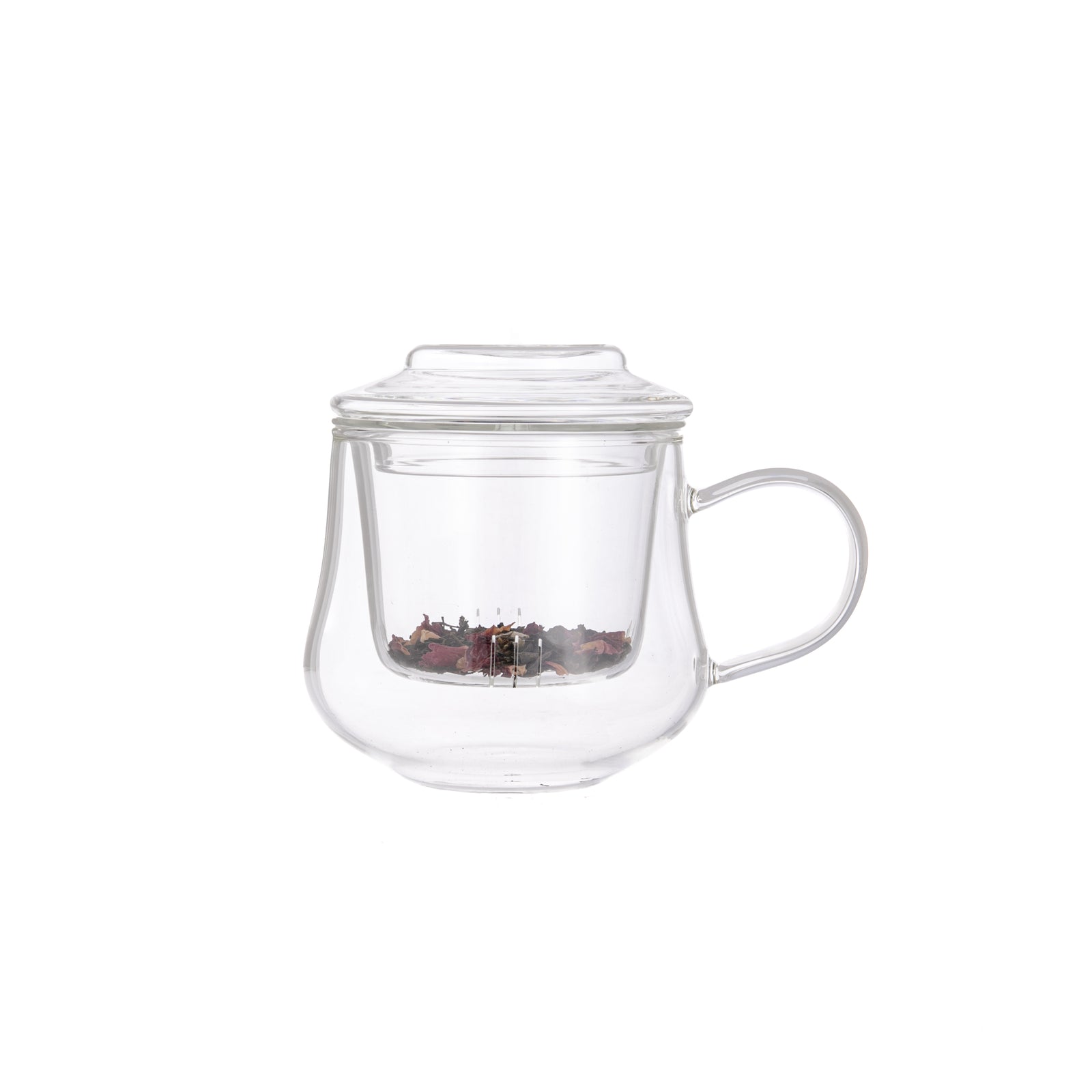 It's tea time all the time with this glass mug and tea infuser. With clear glass, you can feature your beautiful loose-leaf teas inside the infuser. 