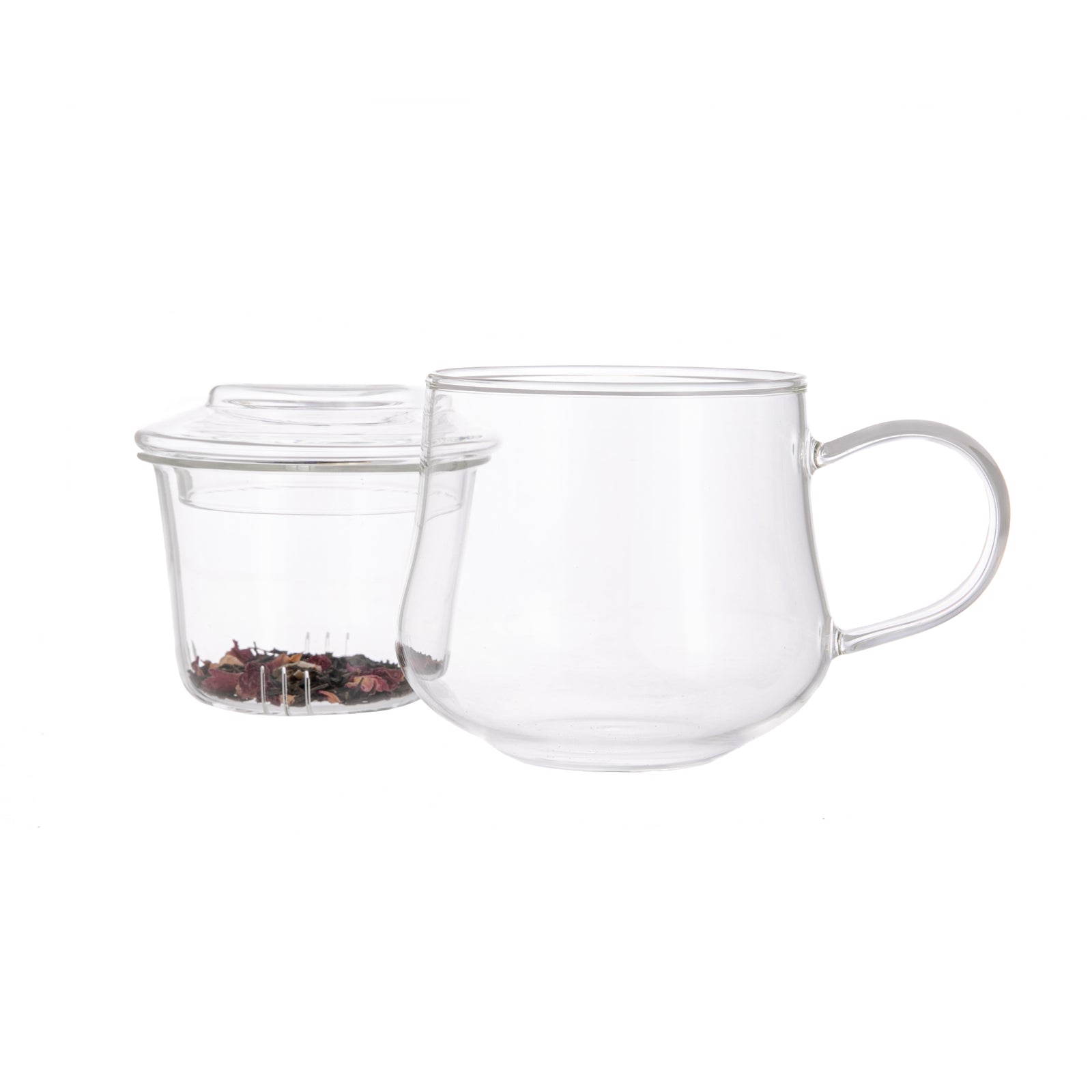It's tea time all the time with this glass mug and tea infuser. With clear glass, you can feature your beautiful loose-leaf teas inside the infuser. 