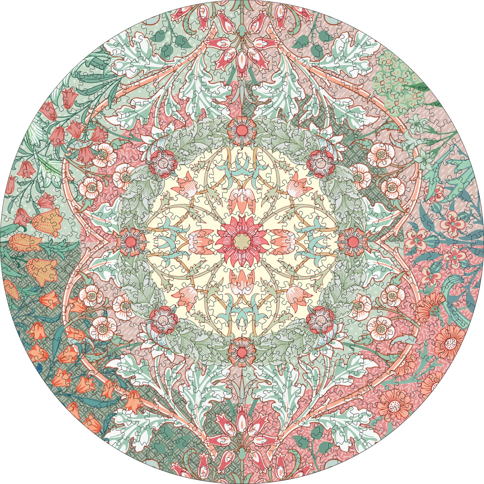 Immerse yourself in the Arts and Crafts movement with this William Morris Round Puzzle. According to English textile designer and artist William Morris, art can and should find expression in objects that form the backdrop to everyday life. You can bring a touch of art to everyday life with this unique and beautiful puzzle. Includes an 8" x 10" insert of the completed puzzle art for reference Box size: 8" x 10" x 1.8" Puzzle size: 22" x 22"