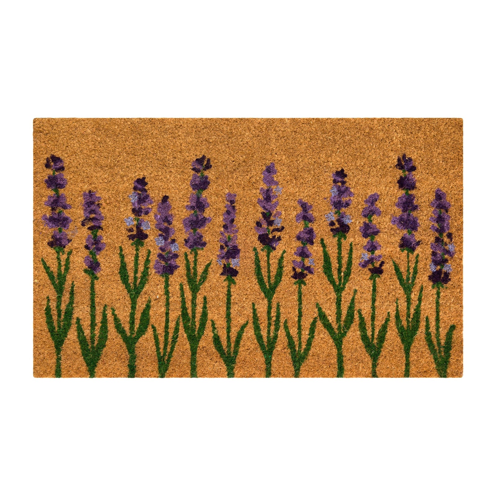 Doormat with lavender design on a white background