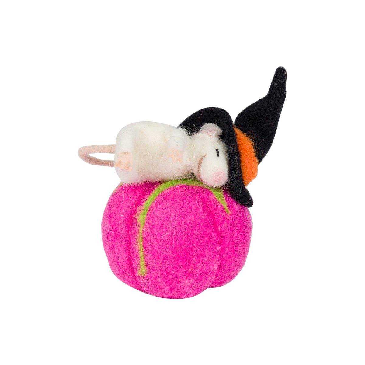 WOOL PUMPKIN WITH SLEEPING WITCHY MOUSE