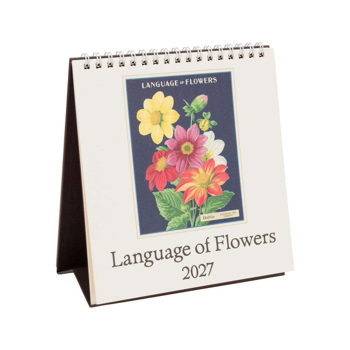 2027 Desk calendar called 'The Language of Flowers', featuring vintage flower-themed artwork. 