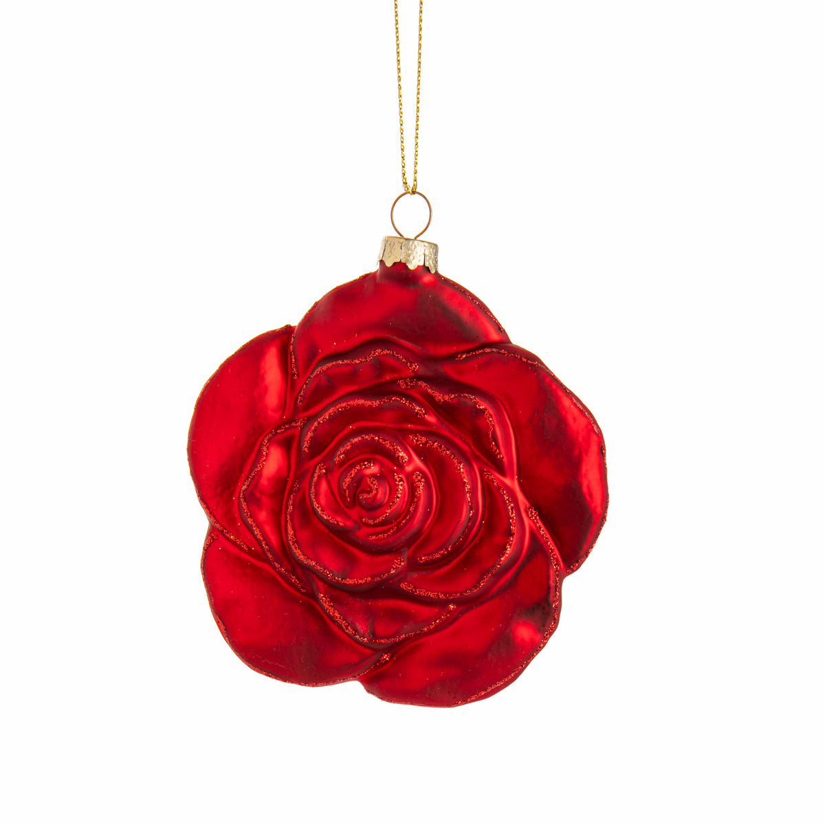 Red rose-shaped ornament on a white background