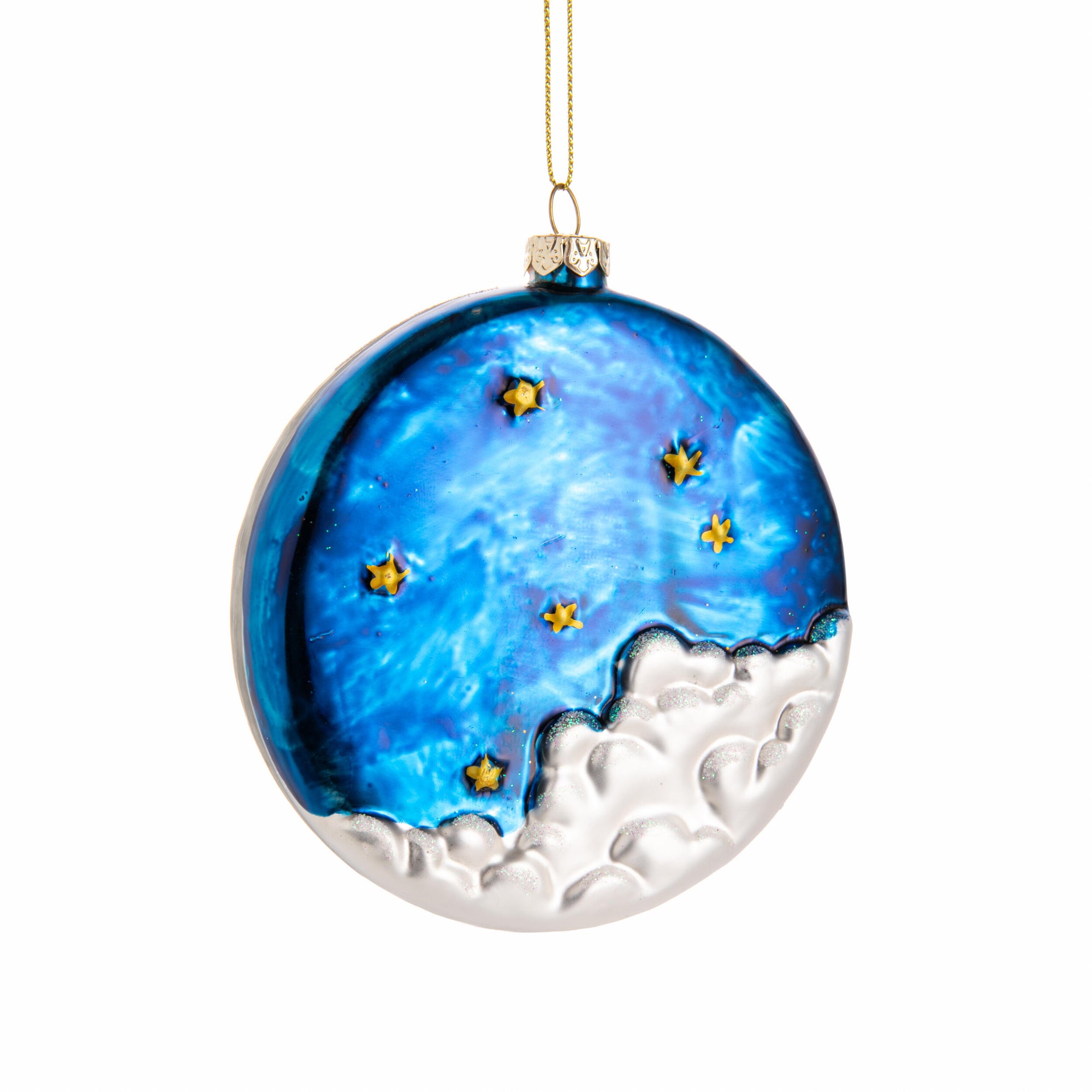 Decorative ornament with sun and moon faces on a white background