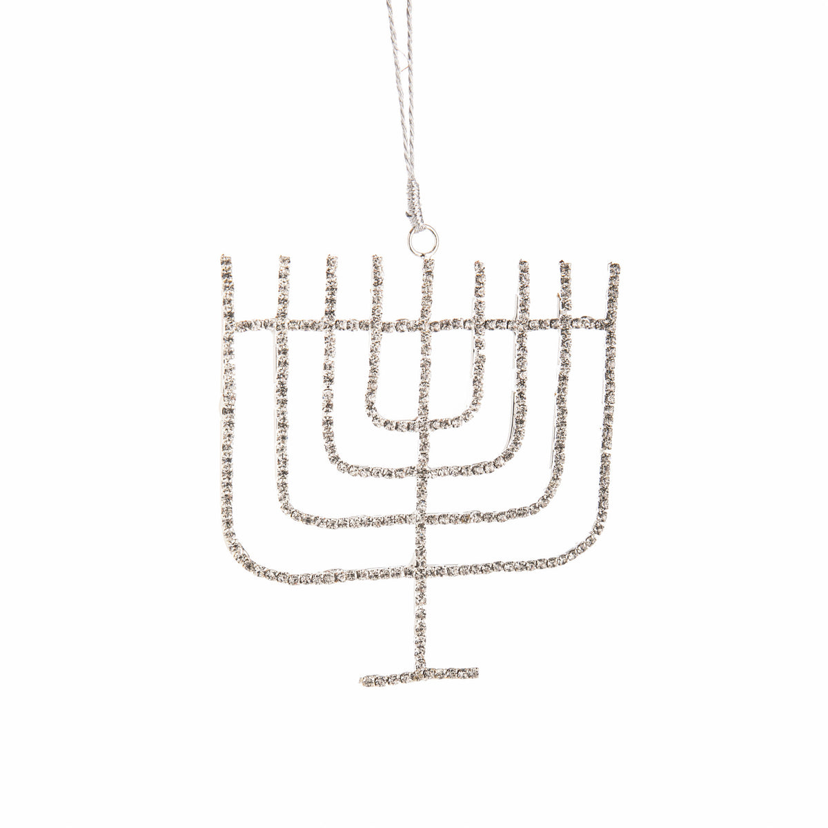 Menorah-shaped necklace with rhinestones on a white background
