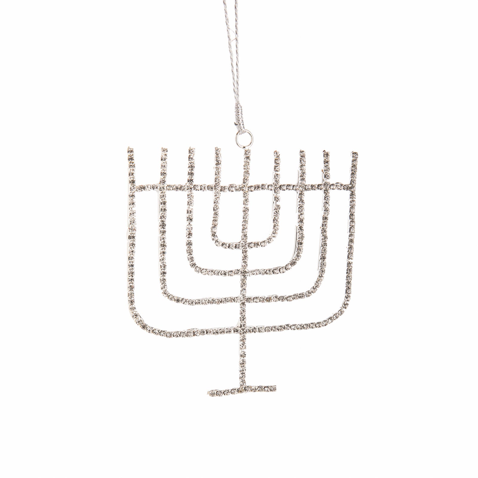 Menorah-shaped necklace with rhinestones on a white background