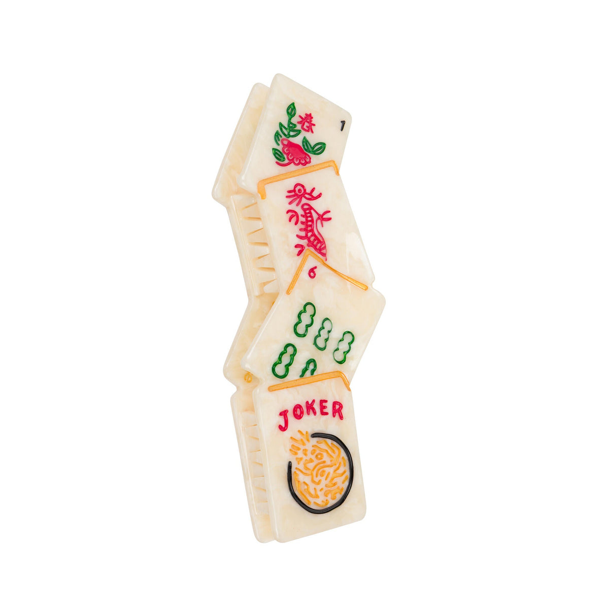 Mah Jong themed hair clip on a white background