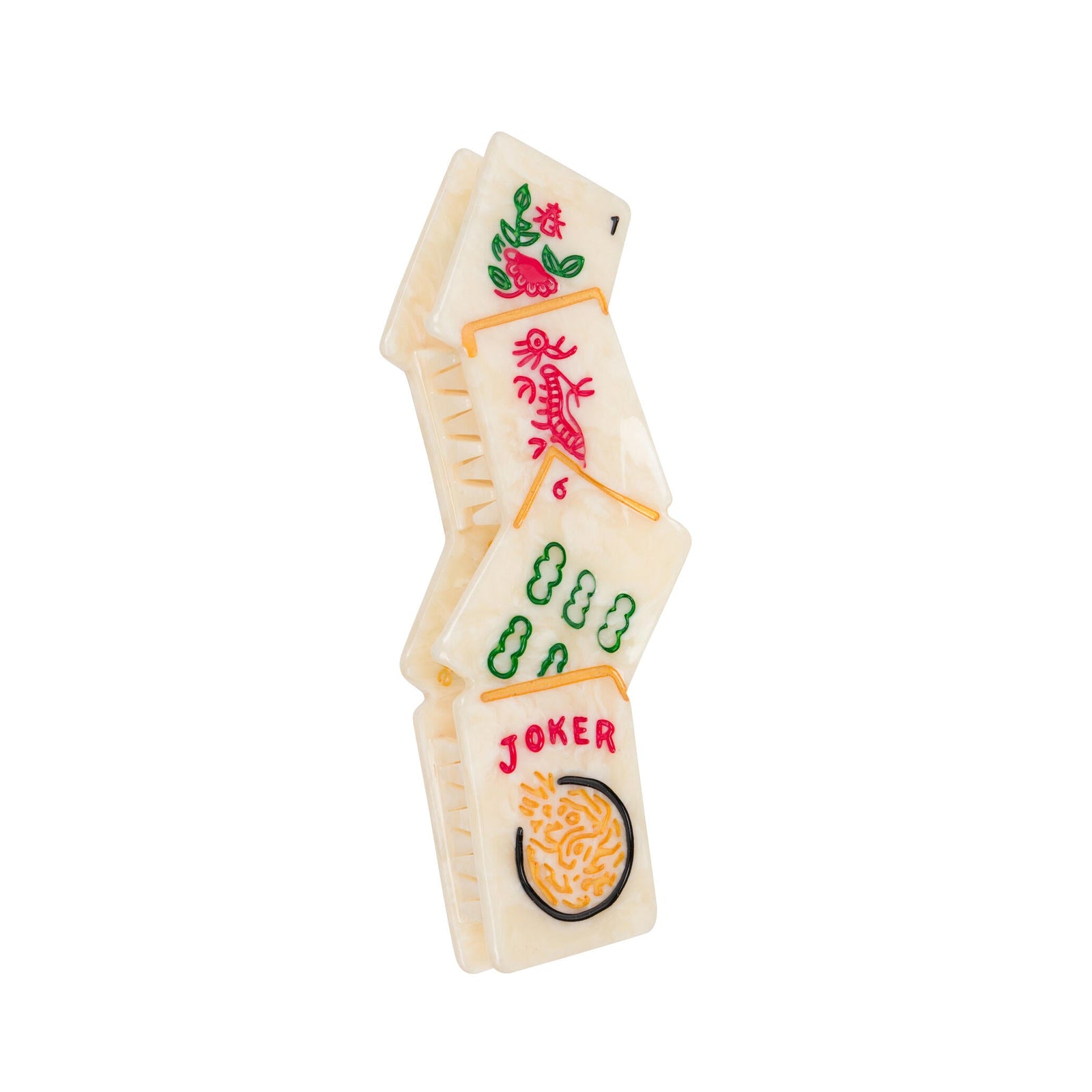 Mah Jong themed hair clip on a white background