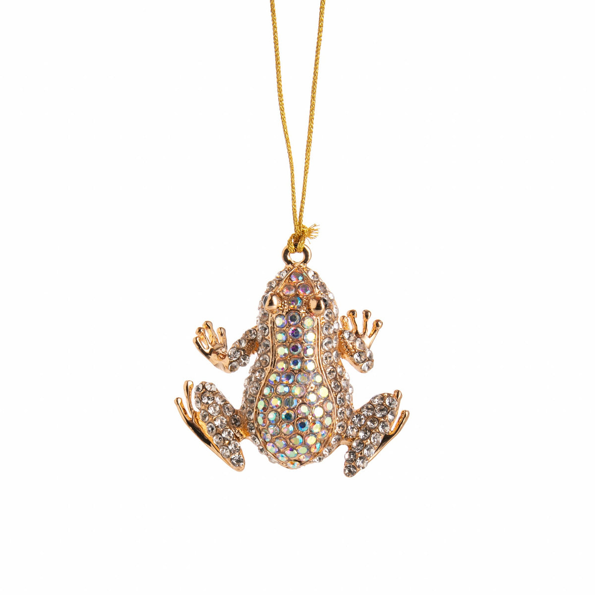 Gold frog rhinestone ornament on a white background