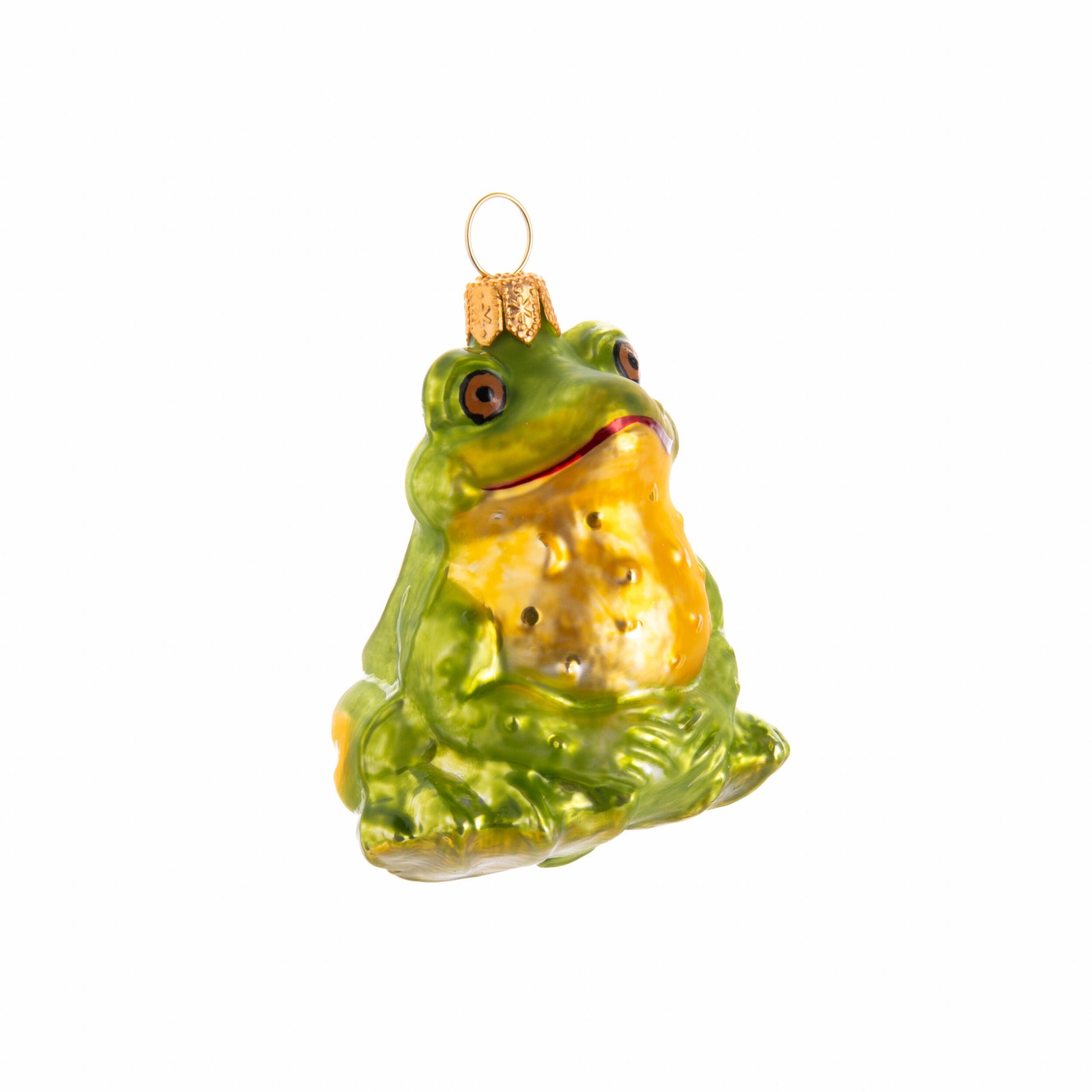 Glass frog ornament on a white background