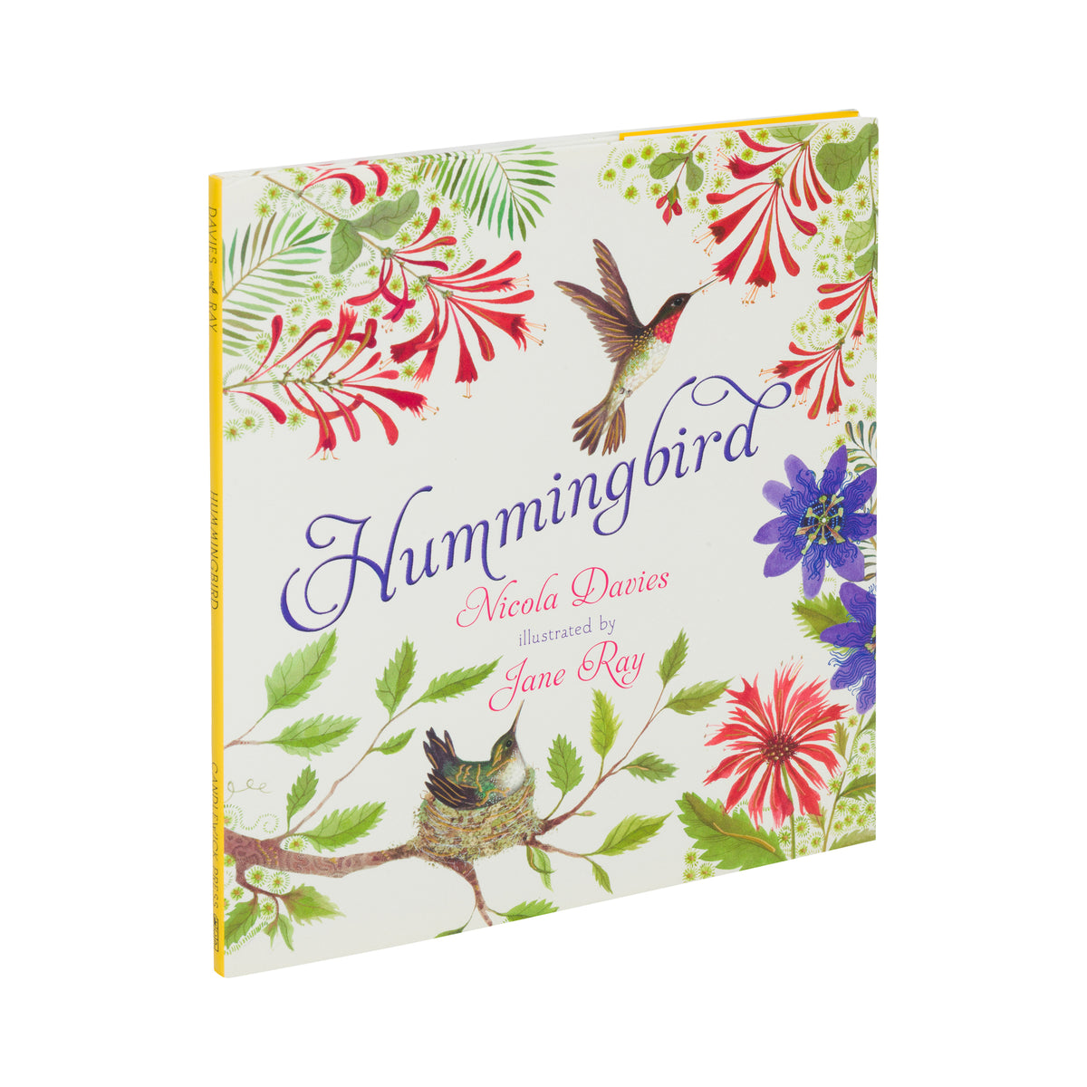 Book cover of 'Hummingbird' with illustrations of hummingbirds and flowers on a white background
