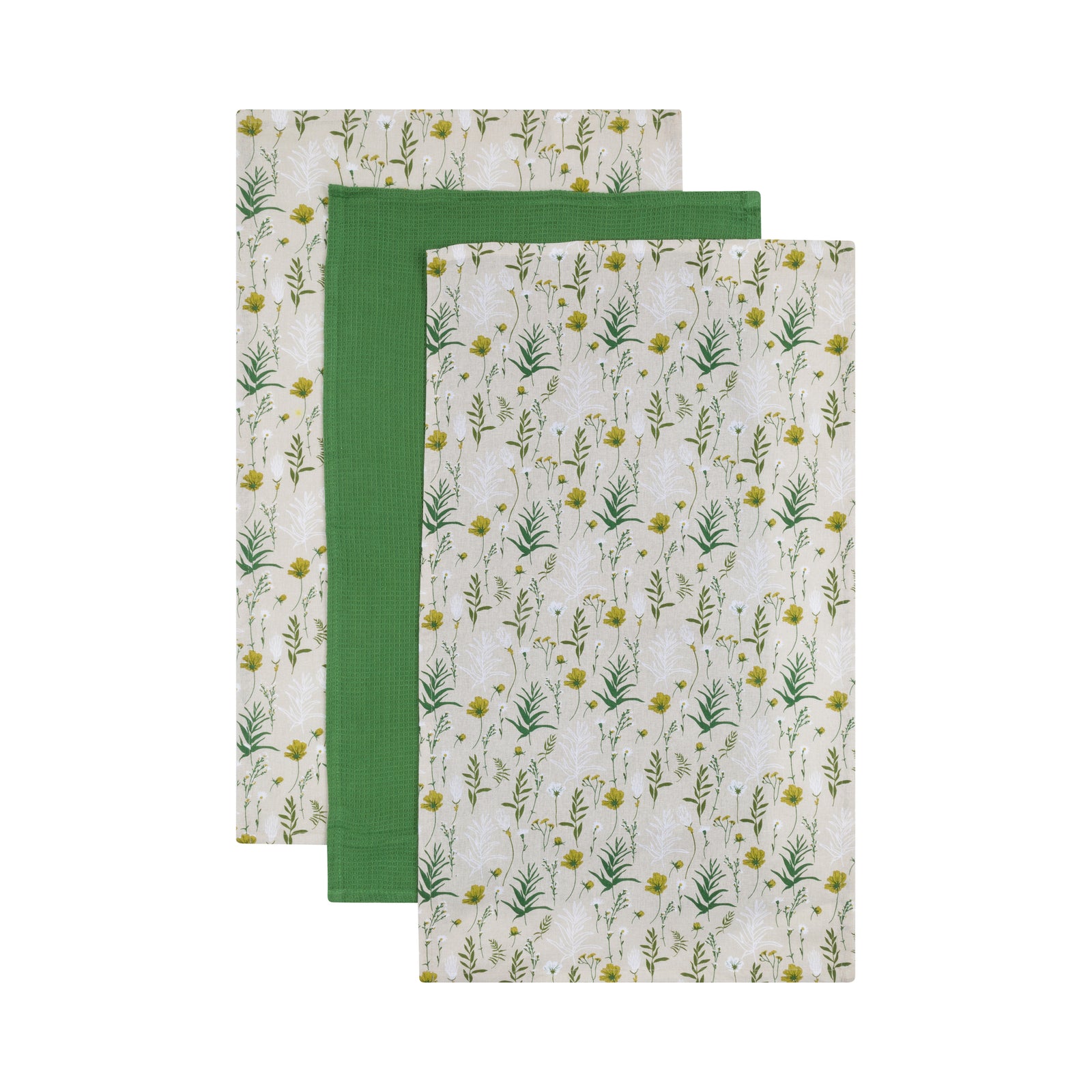 A gift-wrapped set of rolled kitchen towels tied with green ribbon bows, photographed on a plain white background.