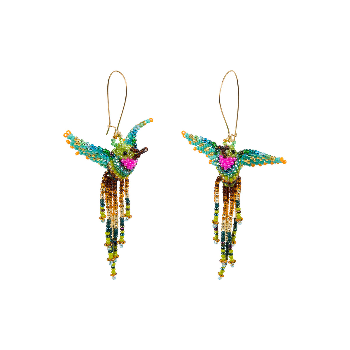 HAND BEADED HUMMINGBIRD EARRINGS