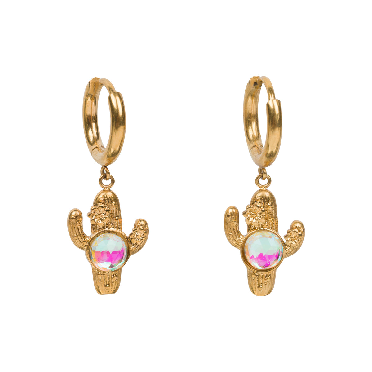 CACTUS HOOP EARRINGS WITH GREEN STONE