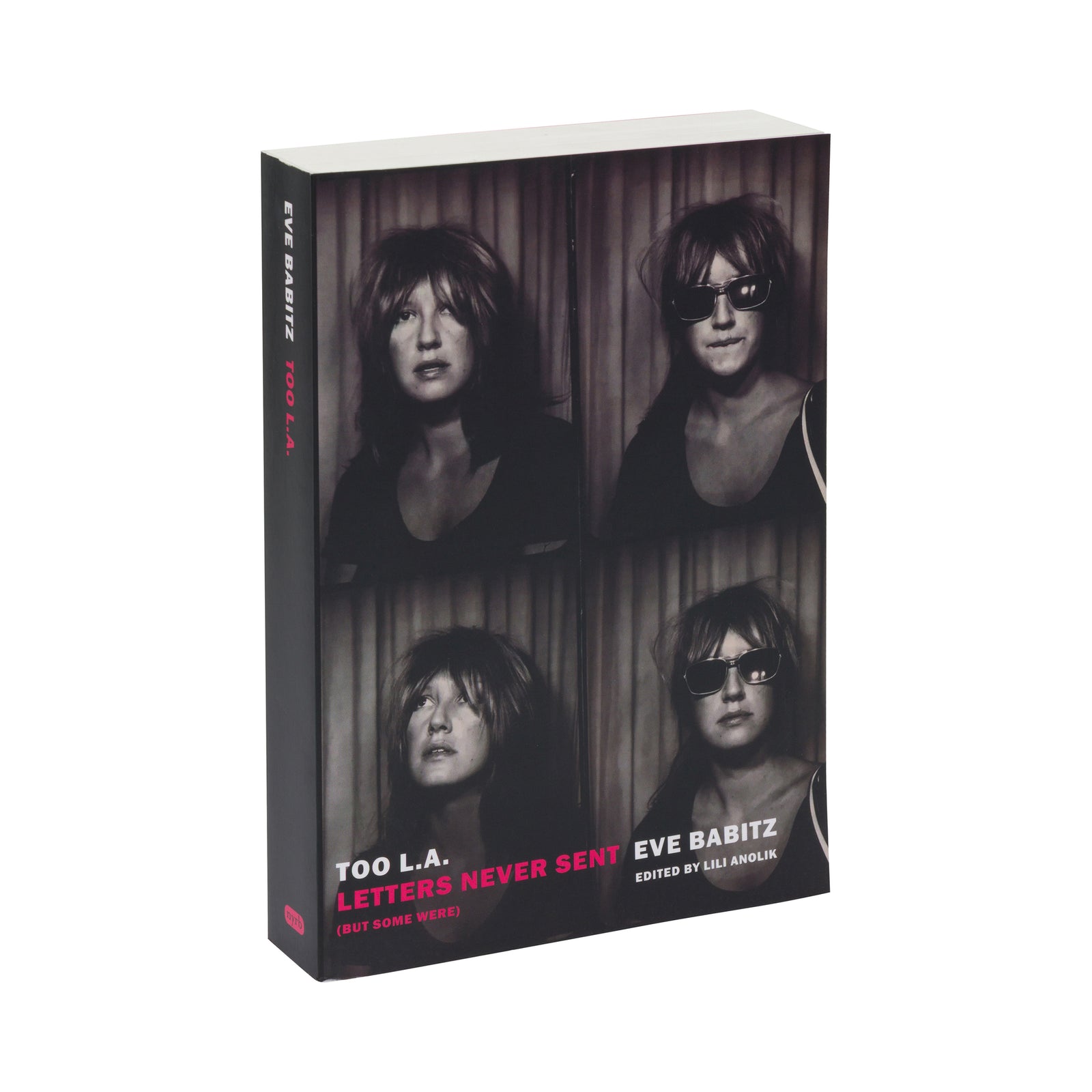 Book cover with black and white photo collage of a woman and text 'Too L.A. Letters Never Sent' by Eve Babitz.