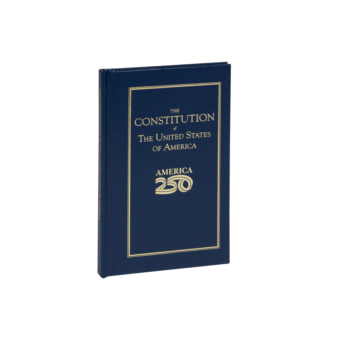 Blue book titled 'The Constitution of the United States of America' on a white background
