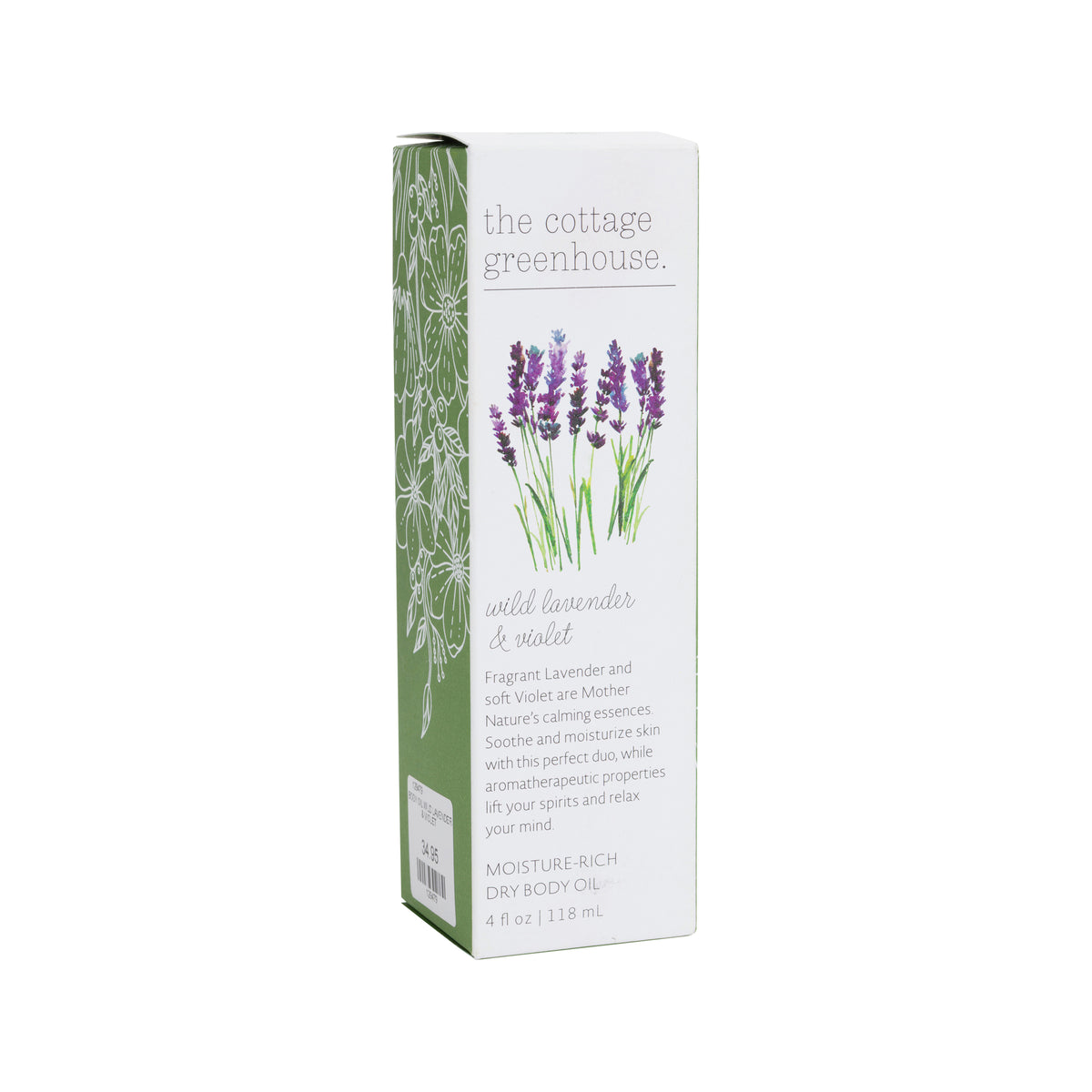 Body packaging with lavender design on a white background