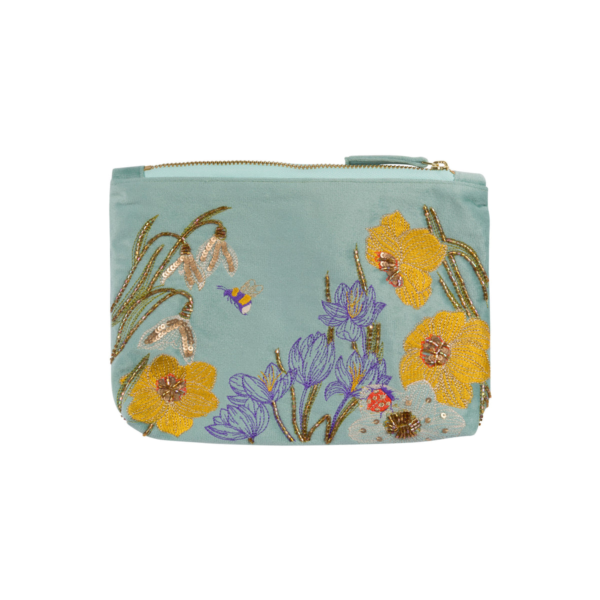 WILDFLOWER VELVET EMBROIDERED ZIP POUCH