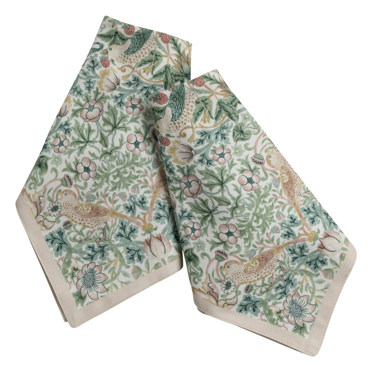 Set of two floral napkins with Morris & Co branding on a white background