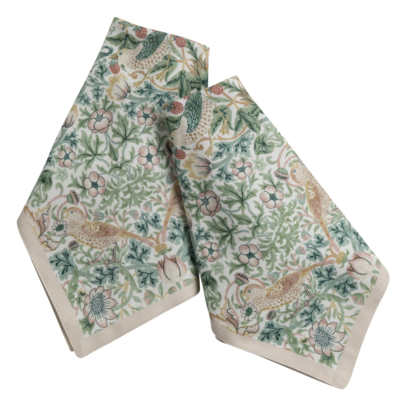 Set of two floral napkins with Morris & Co branding on a white background