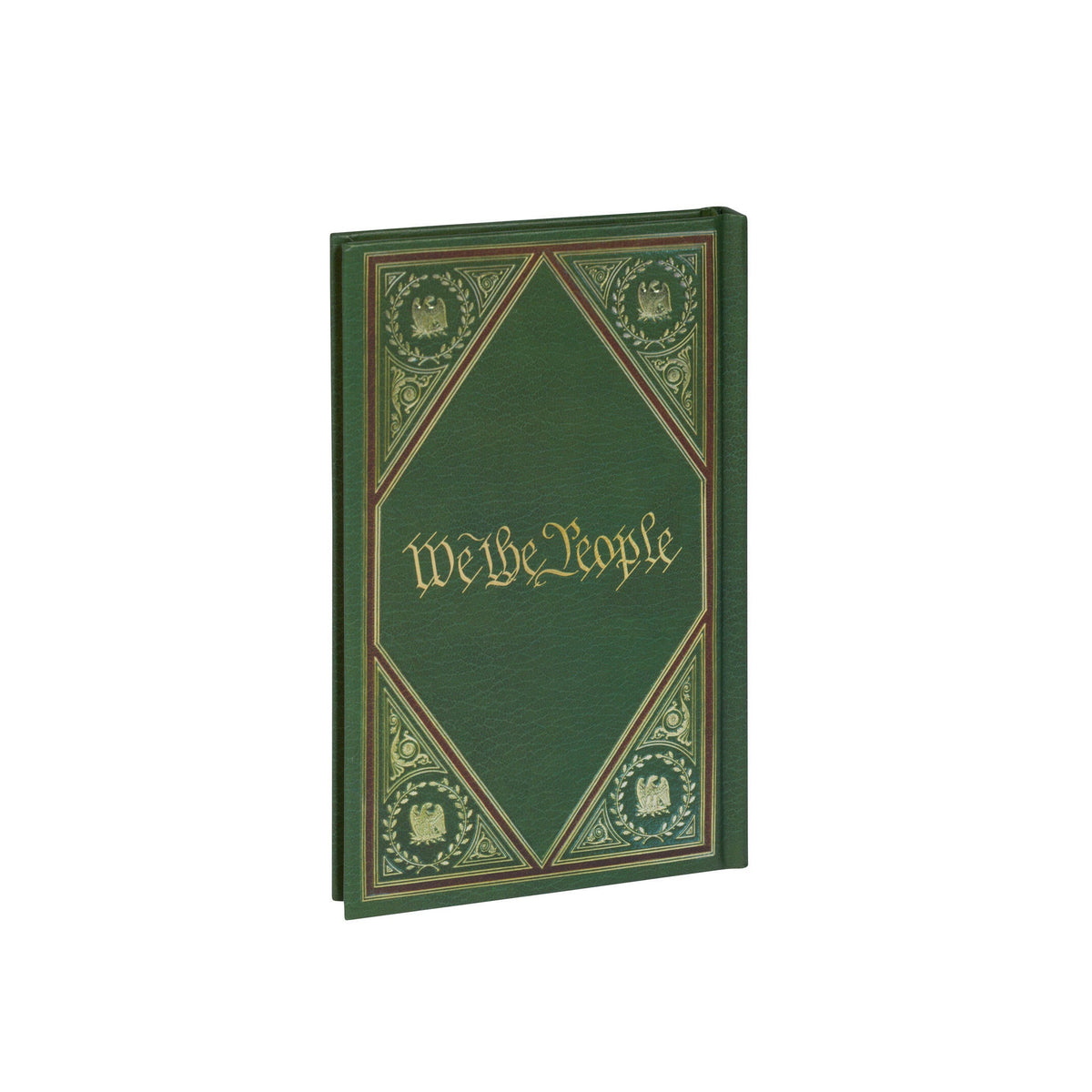 Green book with decorative cover and 'We The People' text on a white background