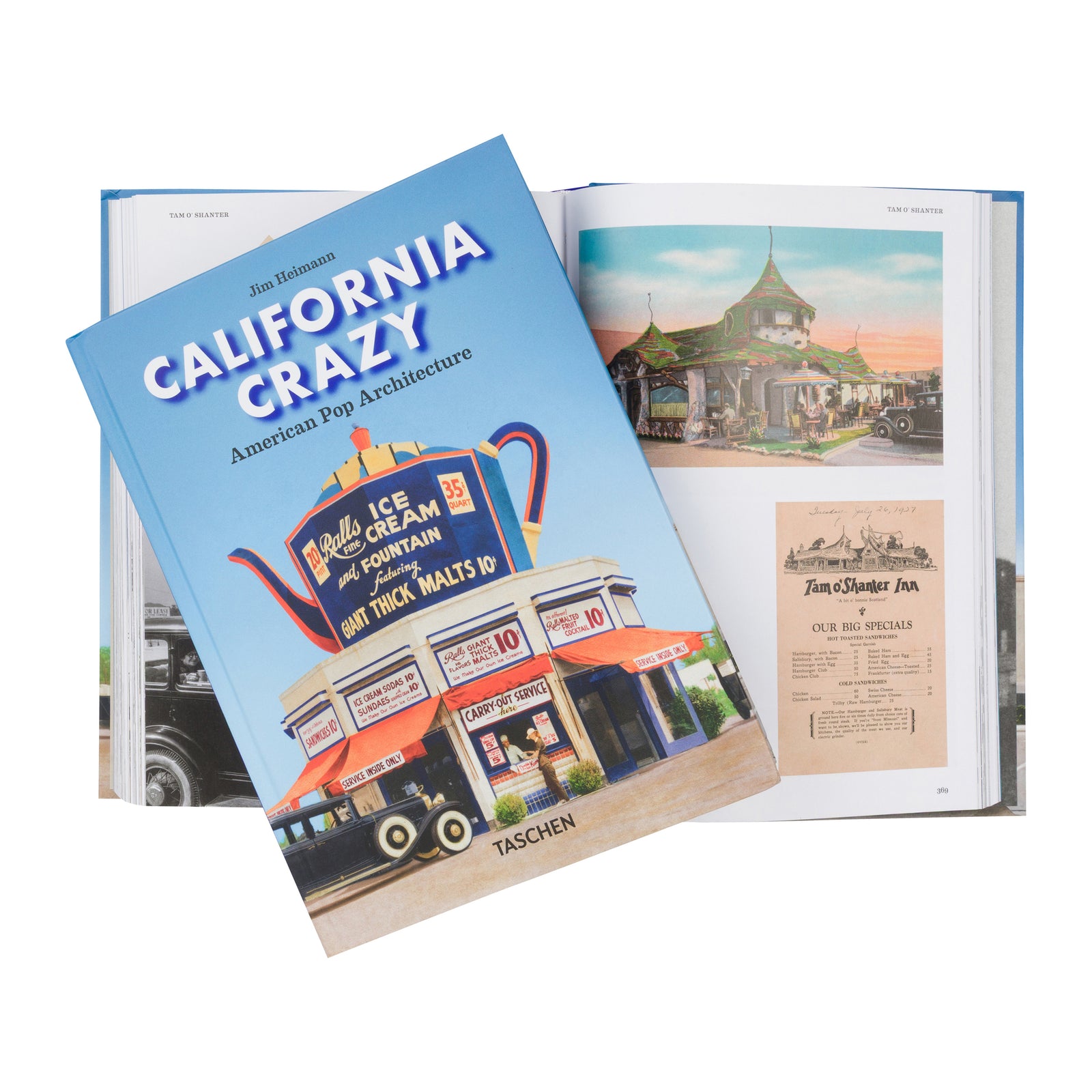 Book cover showing a photograph of a unique architecture piece with text 'Jim Heimann California Crazy' 