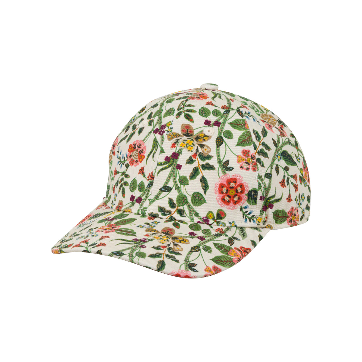 Floral-patterned cap on a white background