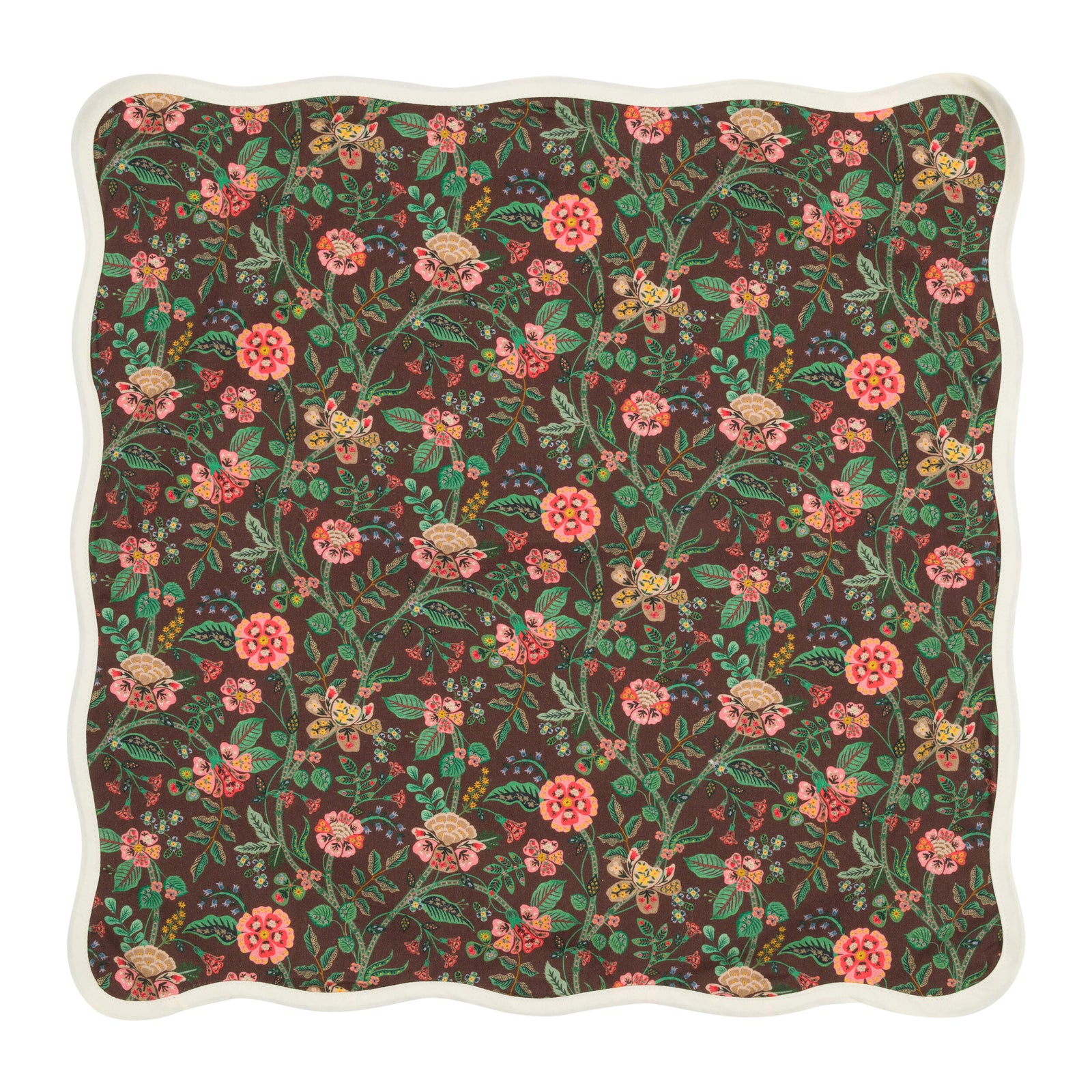Set of four floral-patterned napkins on a white background