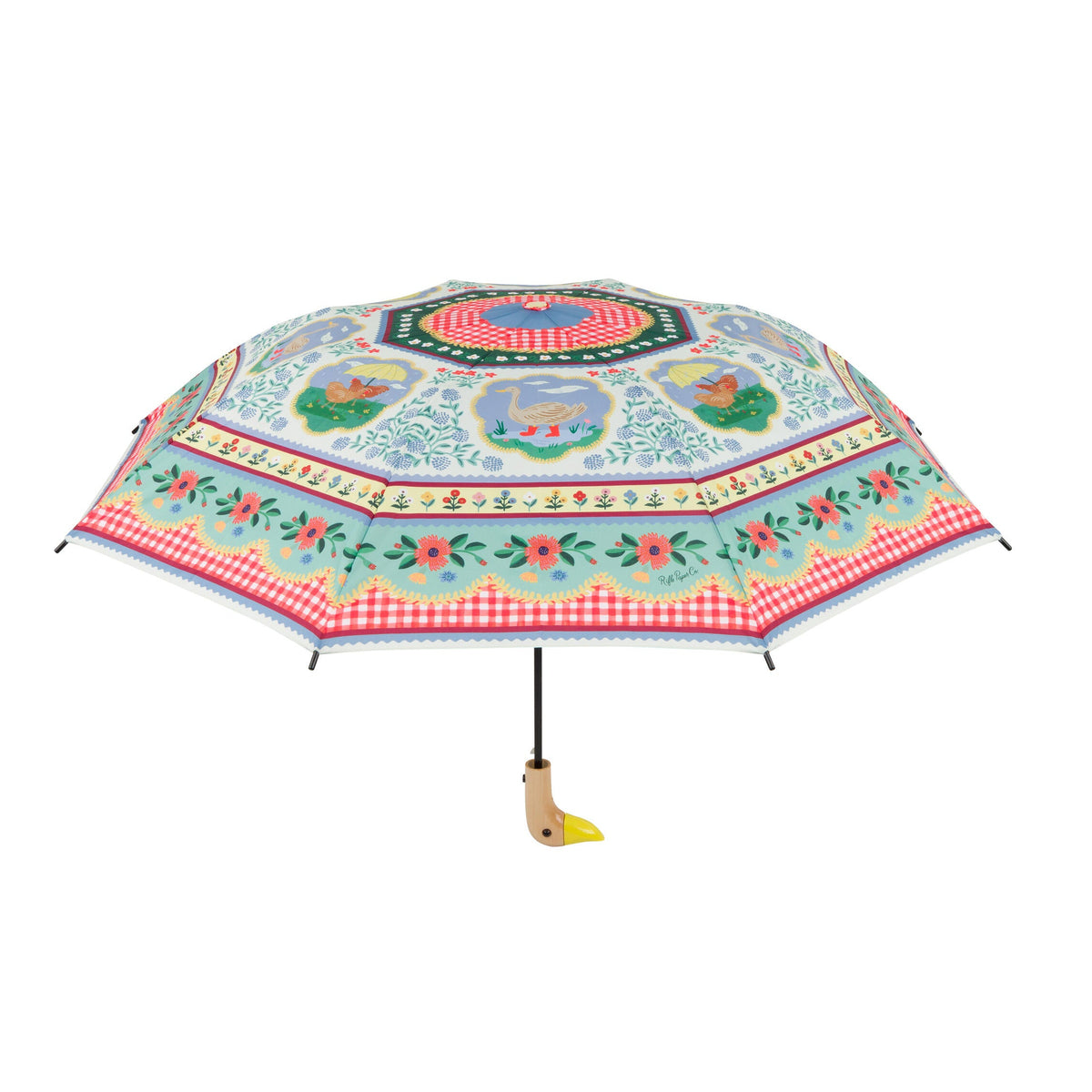 Decorative umbrella with colorful patterns on a white background