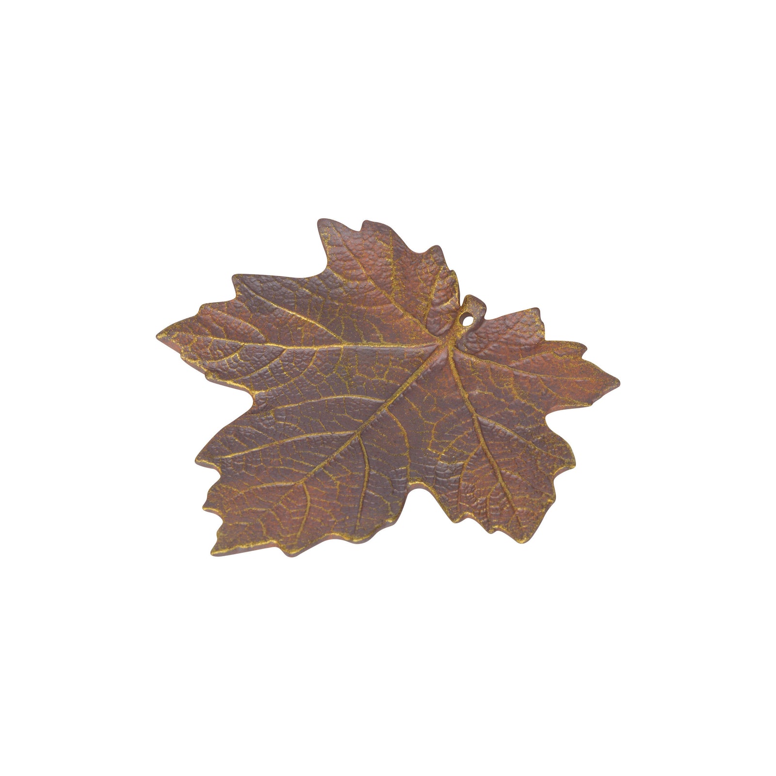 Ceramic incense holder shaped like a maple leaf on a white background