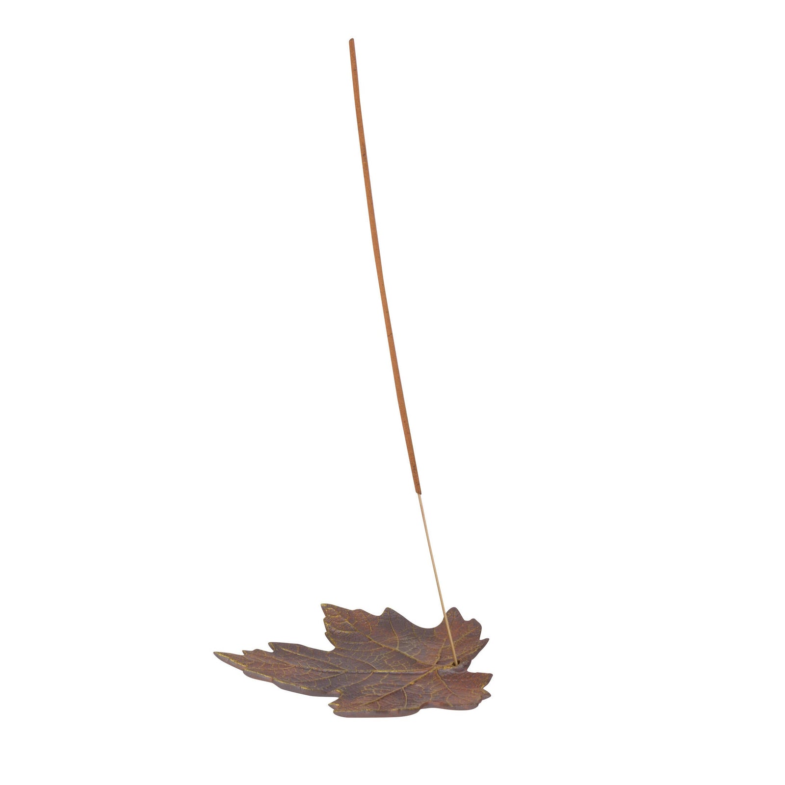 Ceramic incense holder shaped like a maple leaf on a white background