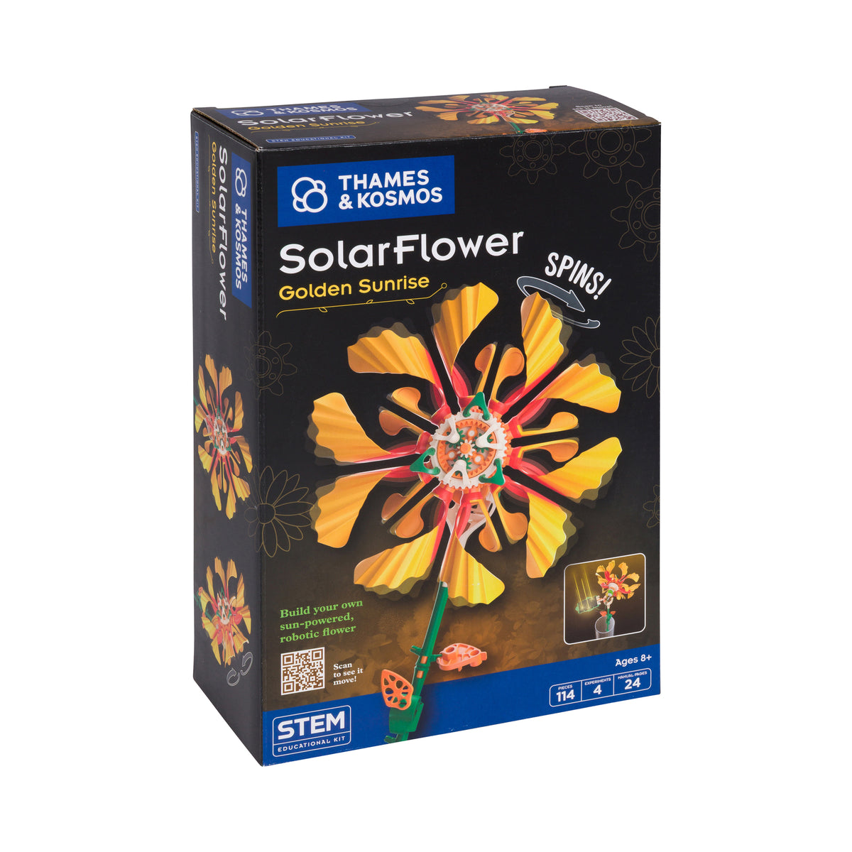 Thames & Kosmos kids mechanical construction kit of a solar powered flower in a yellow 'Golden Sunrise' color.