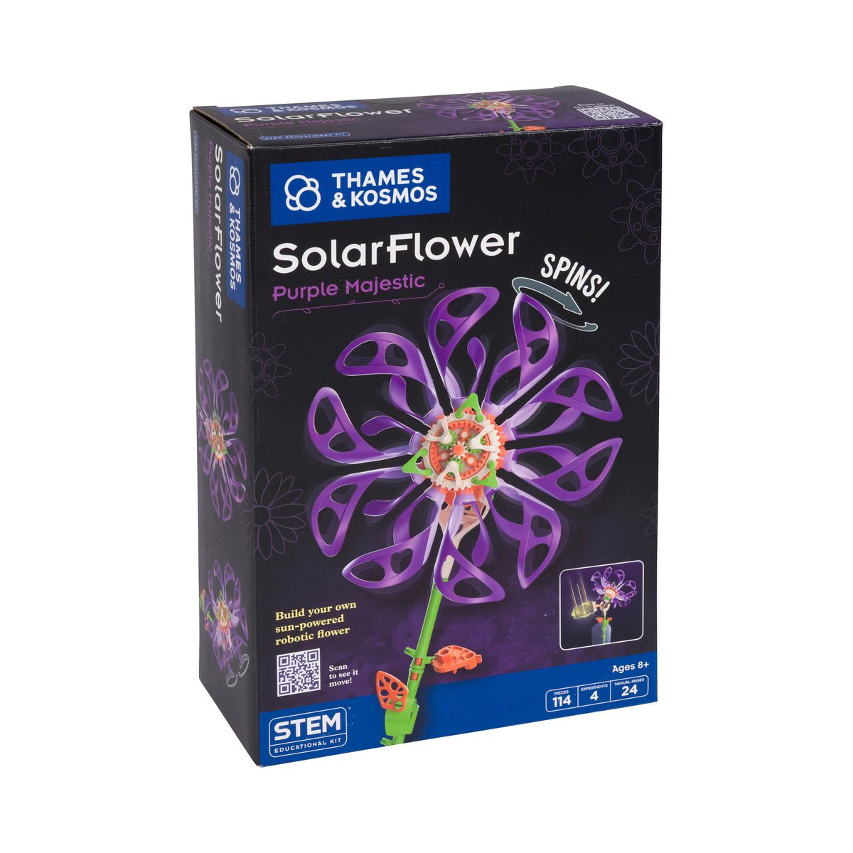 Thames & Kosmos kids mechanical construction kit of a solar powered flower in a 'Purple Majestic' color.