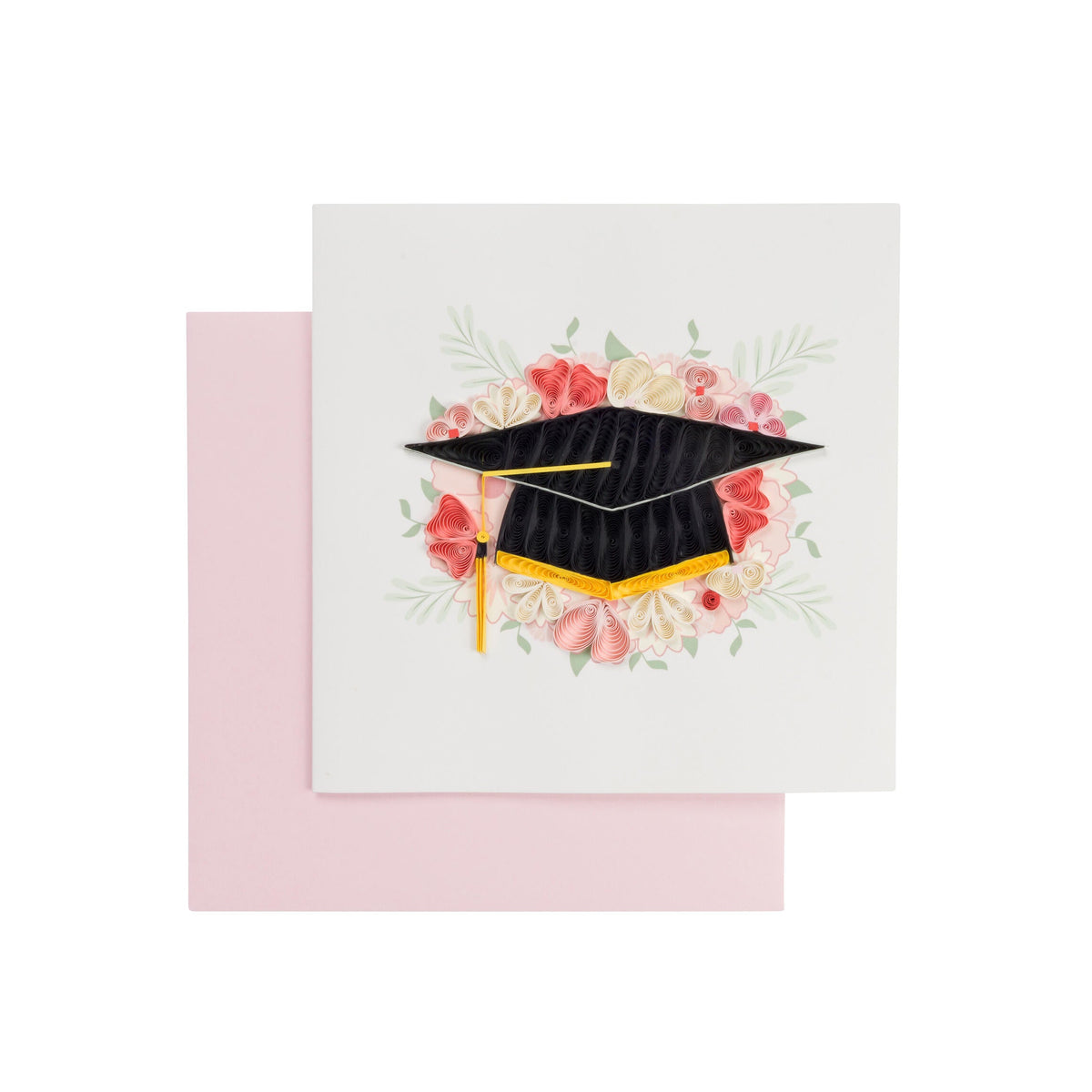 Graduation cap card with flowers on a white background