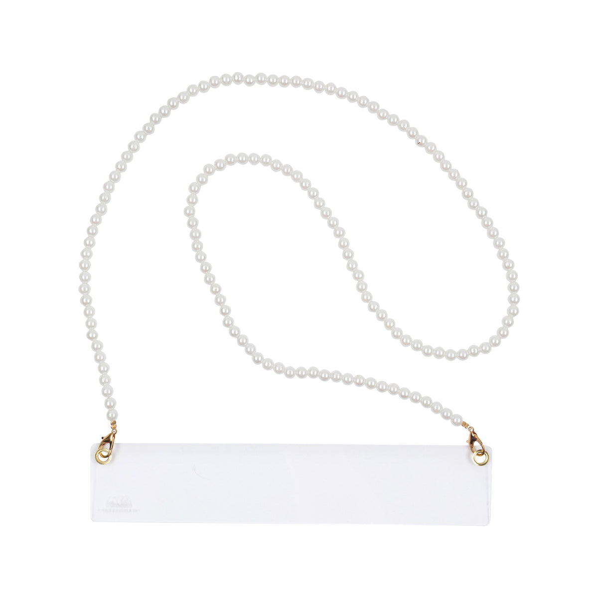 A white faux-pearl beaded bookmark strap on a white background