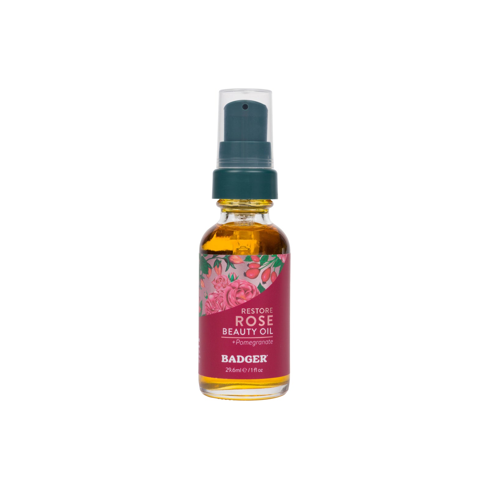 Badger Rose Beauty Oil with packaging on a white background