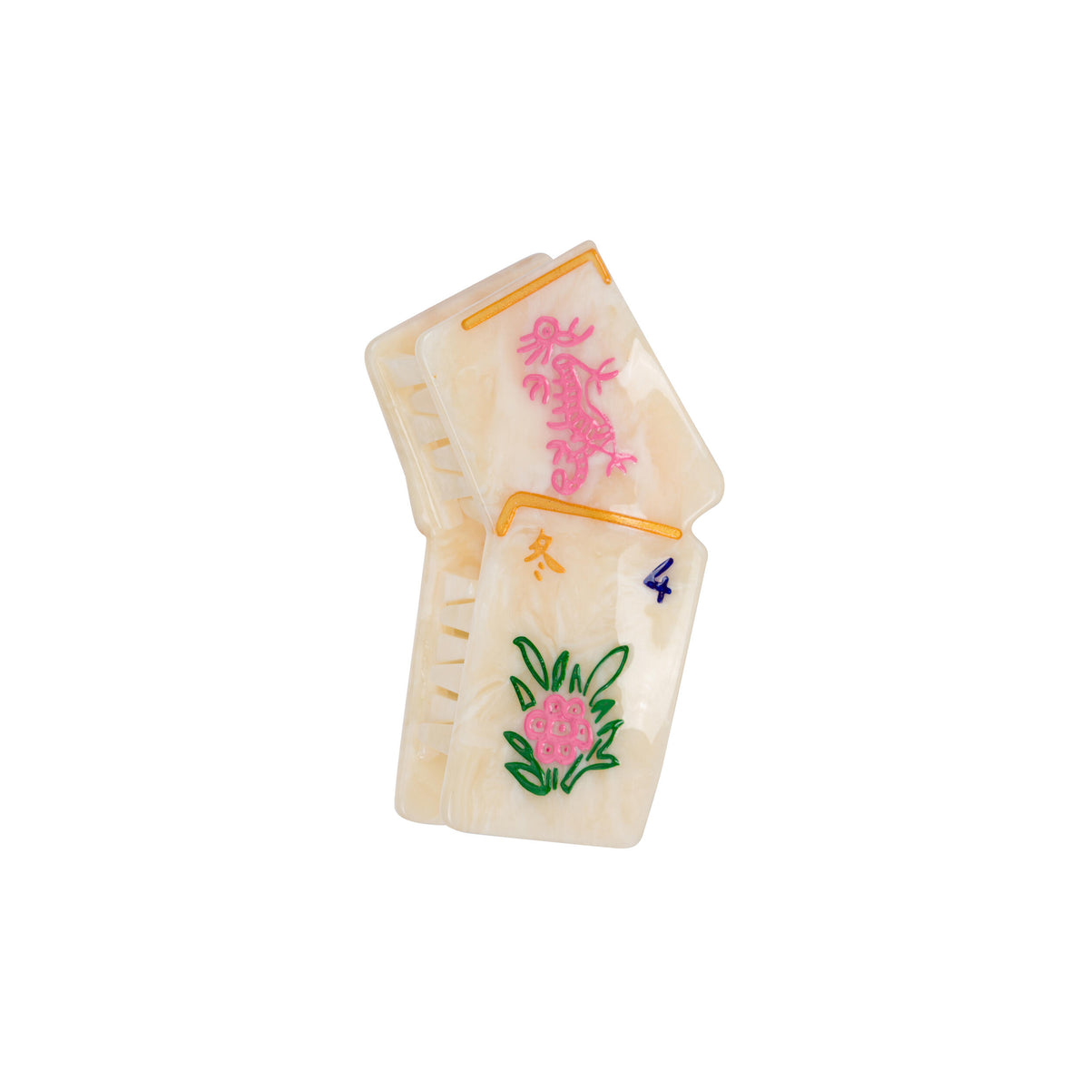 Hair clip shaped like Mah Jong tiles on a white background