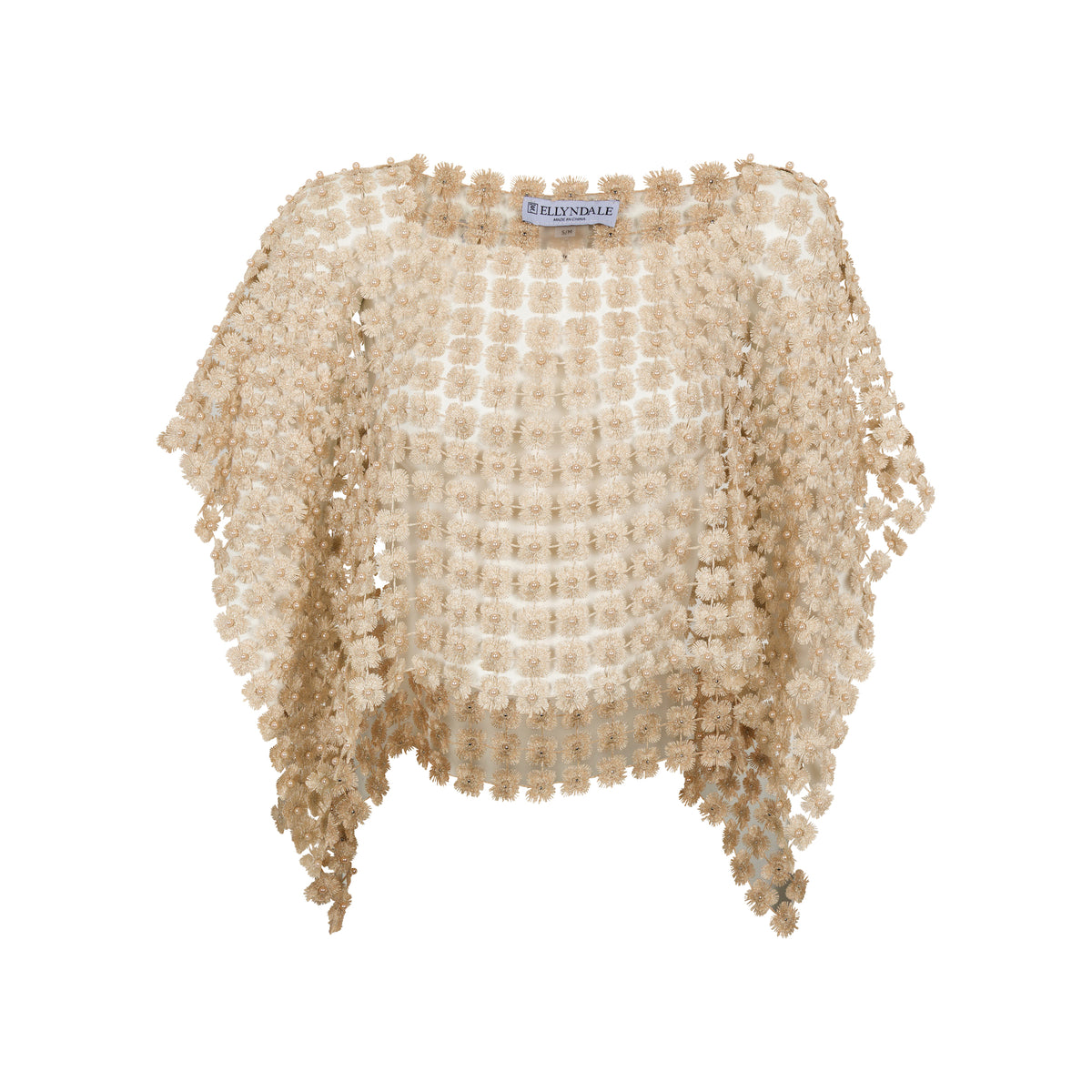 SHORT LACE PONCHO WITH ALL-OVER PEARLS