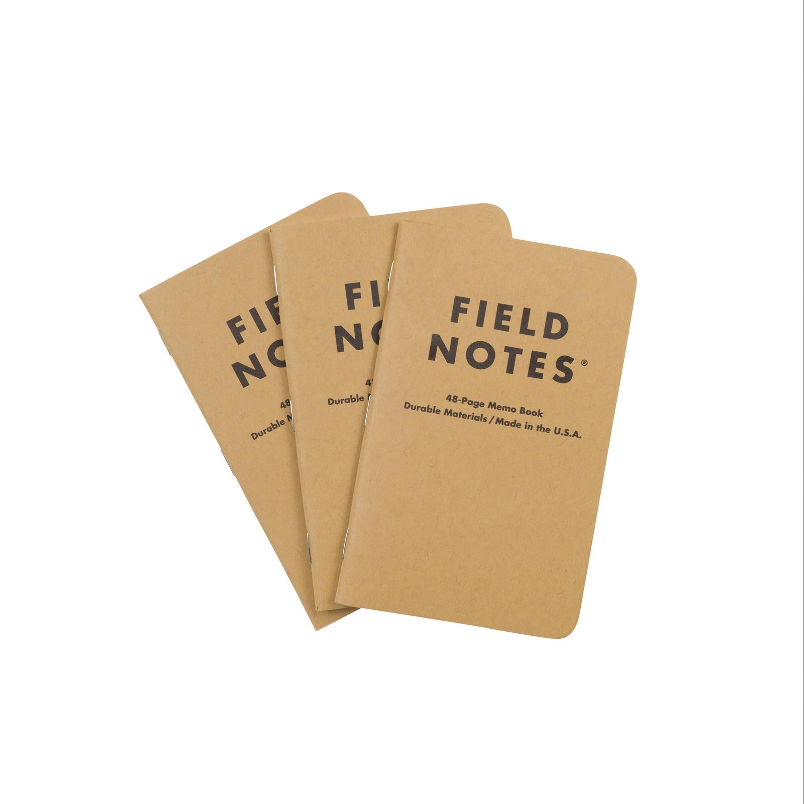 Three Field Notes notebooks on a white background