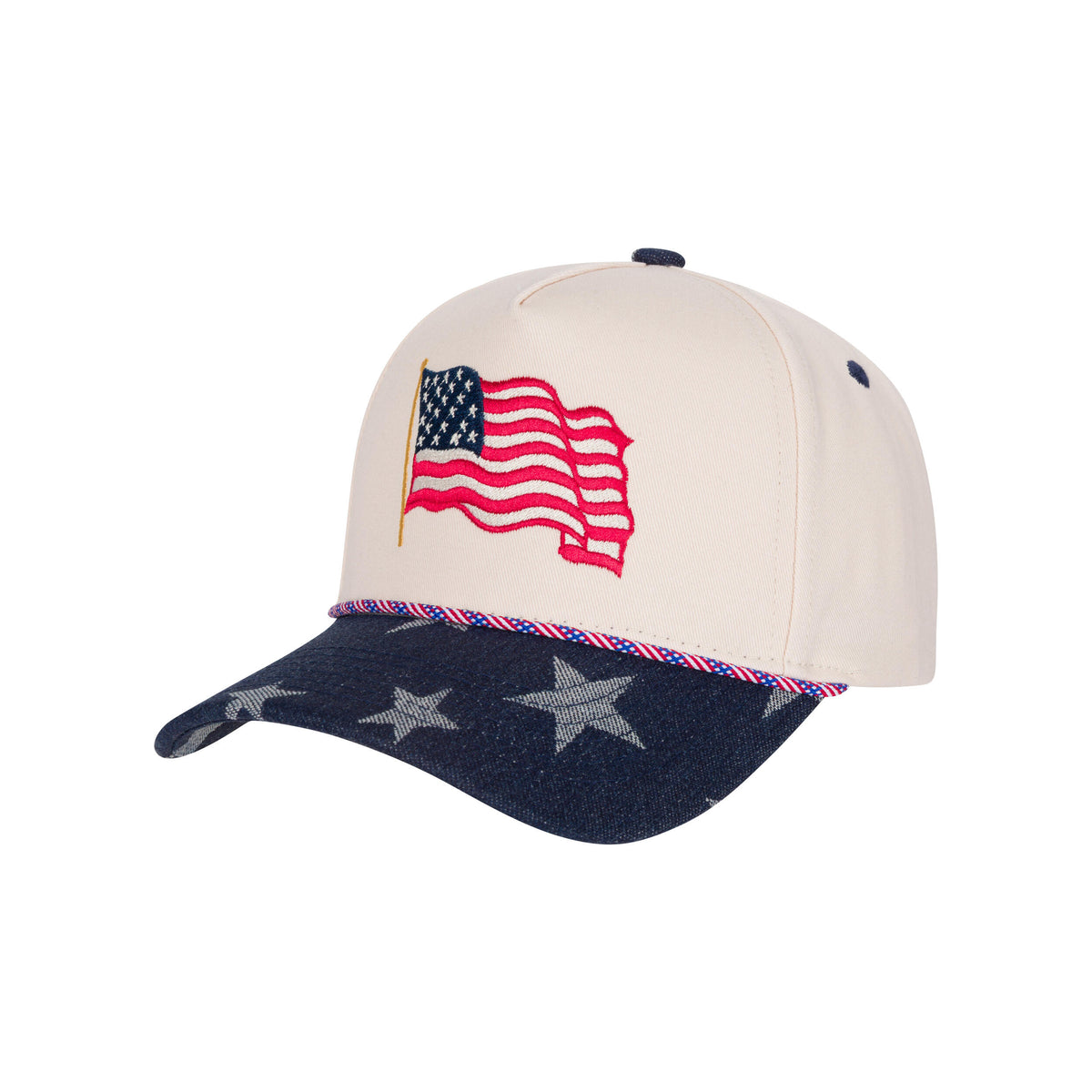 Cap with American flag design on a white background