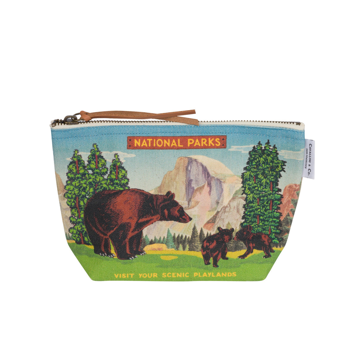 Pouch with bear design and 'National Parks' text on a white background