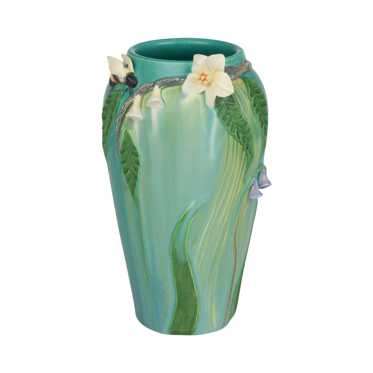 Decorative vase with floral designs on a white background