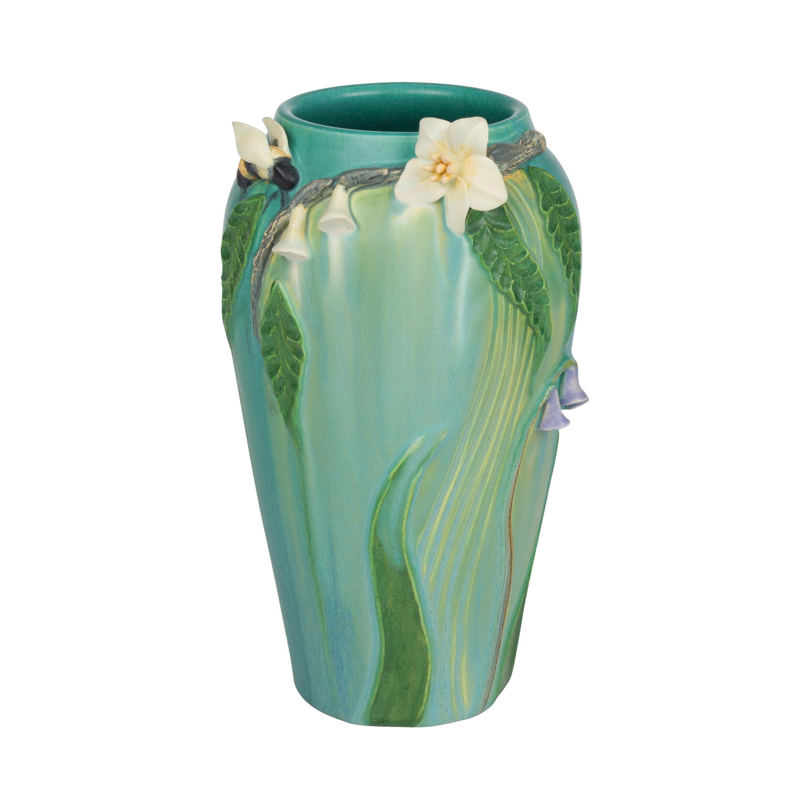 Decorative vase with floral designs on a white background