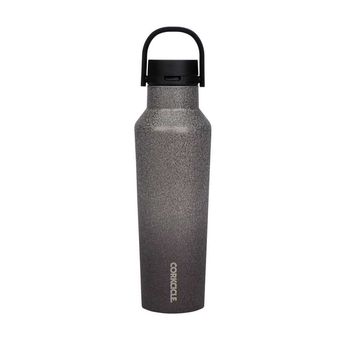 A dark gray textured insulated water bottle with a black loop lid, featuring the vertical brand name 'CONICOLL' printed near the bottom, set against a plain white background.
