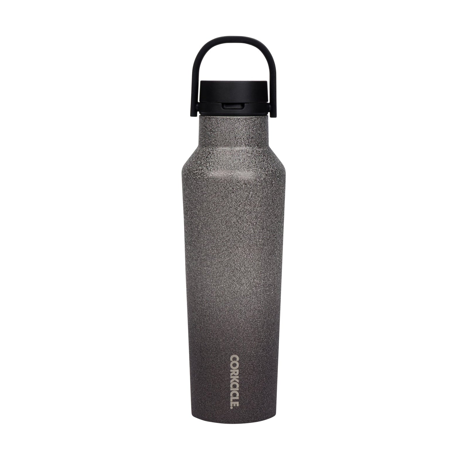 A dark gray textured insulated water bottle with a black loop lid, featuring the vertical brand name 'CONICOLL' printed near the bottom, set against a plain white background.