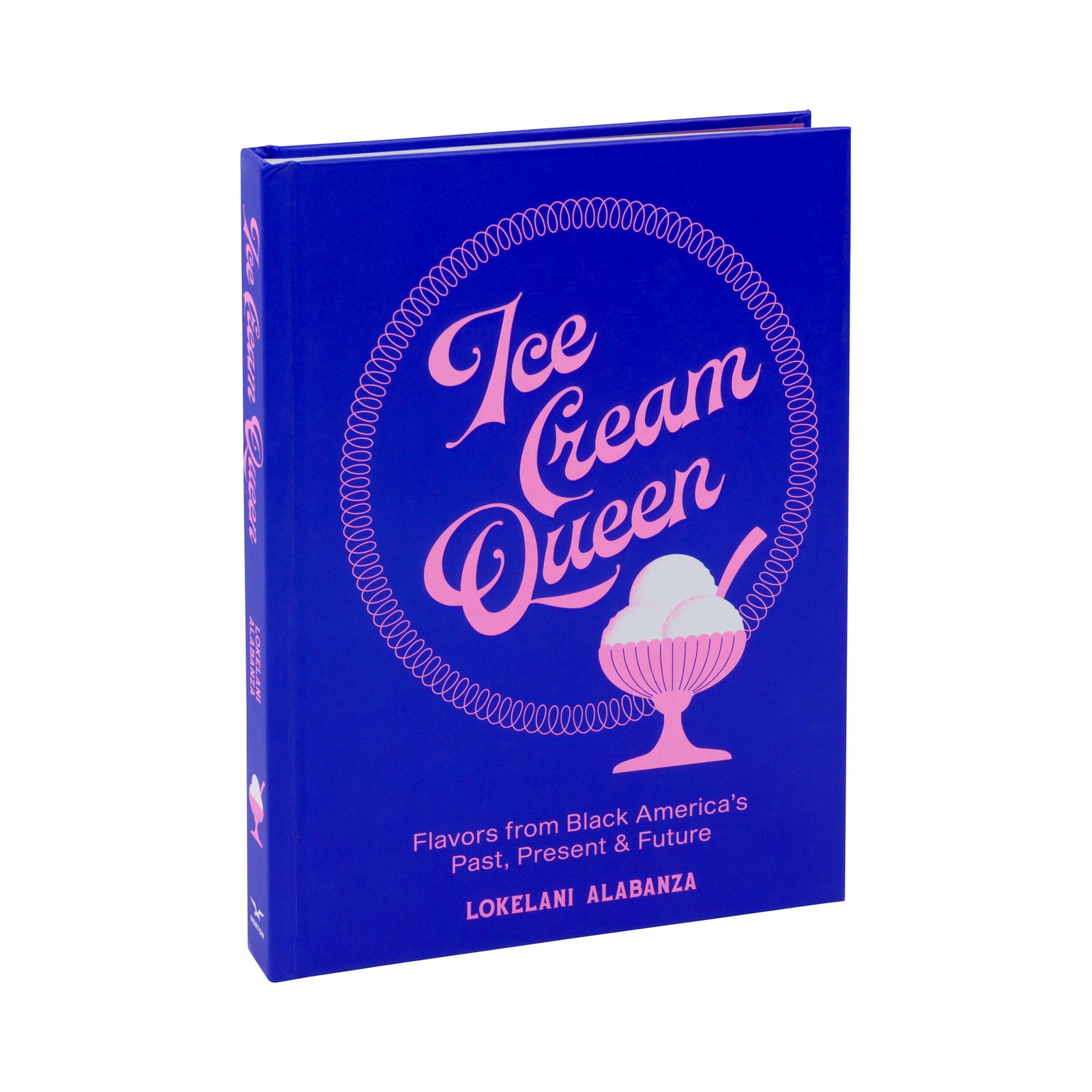 A book cover for 'Ice Cream Queen' by Lokelani Alabanza, featuring a vibrant purple background with pink and white typography and an illustration of a pink ice cream sundae.